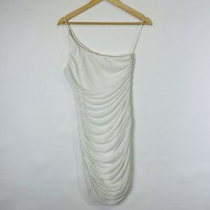 Princess Polly White One Shoulder Lined Mesh Bodycon Ruched Dress Womens Sz 8 US